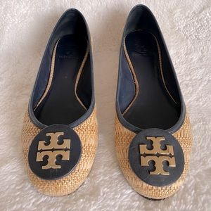 Navy, Tweed and Gold Tory Burch Ballet Slippers